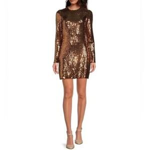 Gianni Bini Bronze Sequin Long-Sleeve Mini Dress